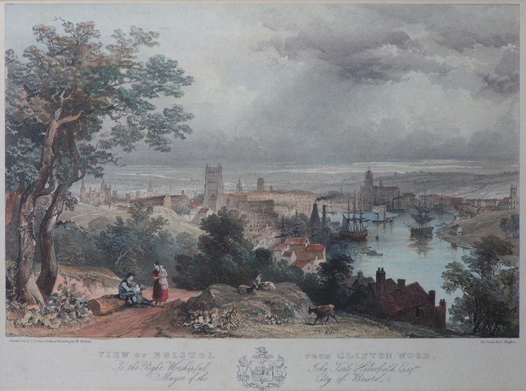 Lithograph - View of Bristol from Clifton Wood. - Haghe